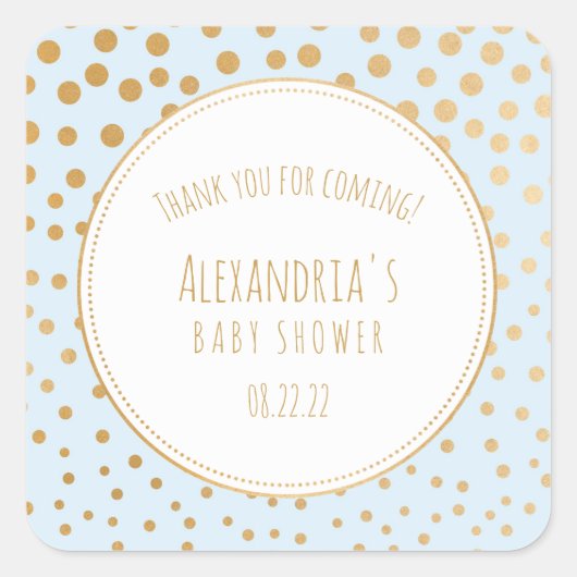 Bord blauw en goud baby shower gunst sticker (Voorkant)