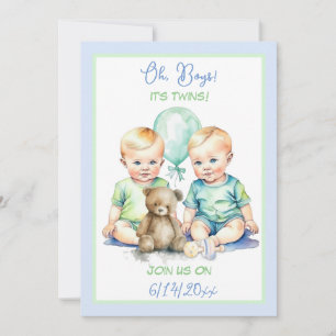 Bord Blauw en Groen Twin Boys Baby shower Kaart