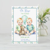 Bord Blauw en Groen Twin Boys Baby shower Kaart (Staand voorkant)