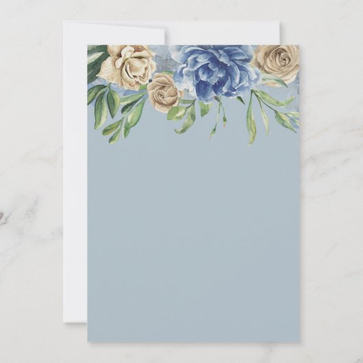 Bord Blauw en Ivoor Bloemen Vrijgezellenfeest Kaart (Achterkant)