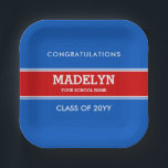 Bord Blauw en rood aangepast Afstuderen<br><div class="desc">Aangepaste Borden voor blauw en rood Afstuderen papier.</div>