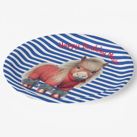 Bord Blauw en rood Pony (Gekanteld)