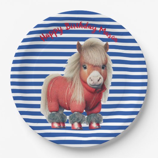 Bord Blauw en rood Pony (Voorkant)