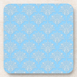Bord Blauw en Wit Bloemen Damaskpatroon Drankjes Onderzetter