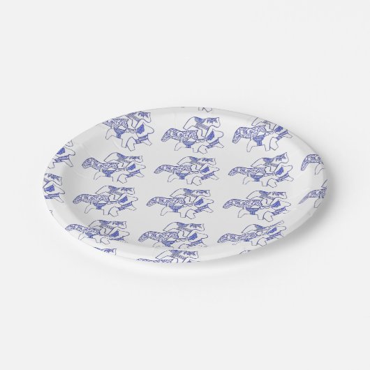 Bord Blauw en wit Dala Horse Paper (Gekanteld)