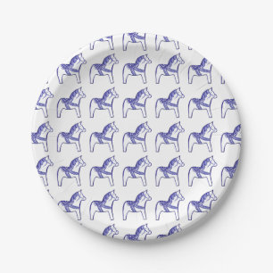 Bord Blauw en wit Dala Horse Paper