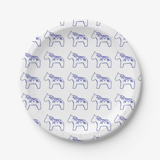 Bord Blauw en wit Dala Horse Paper (Voorkant)