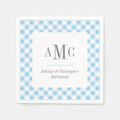 Bord Blauw Gingham Monogram en Naam Servet (Voorkant)