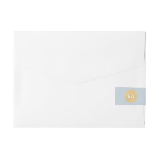 Bord Blauw Goud Monogram Bruiloft Wraparound Label Adreslabel Wikkel (Achterkant)