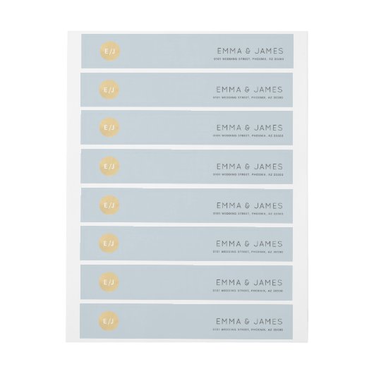 Bord Blauw Goud Monogram Bruiloft Wraparound Label Adreslabel Wikkel (Vel)