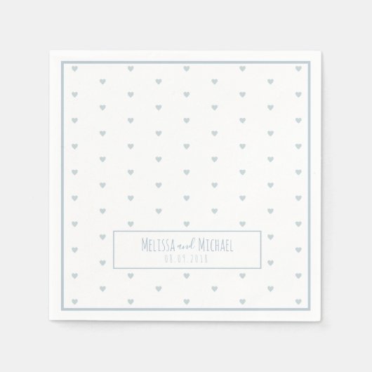 bord blauw kleine hartjes patroon op witte bruilof servet (Voorkant)