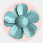 Bord Blauw Retro Daisy Flower Zomertuin Bruiloft Ronde Sticker (Voorkant)