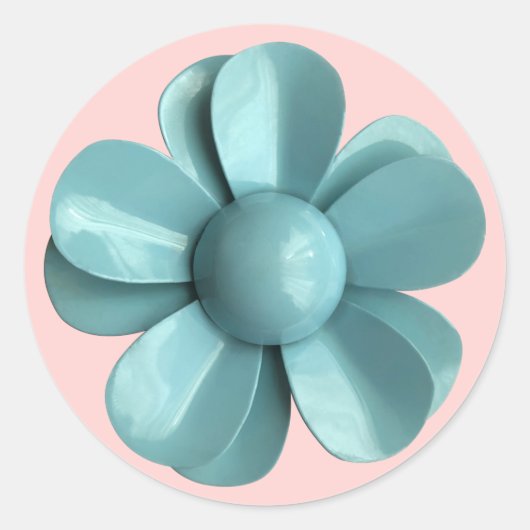 Bord Blauw Retro Daisy Flower Zomertuin Bruiloft Ronde Sticker (Voorkant)