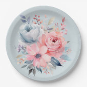 Bord Blauw Roze pioenen Bloemen Boeket Douche (Voorkant)