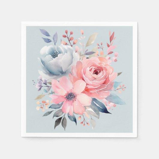 Bord Blauw Roze Pioenenboeket Douche Servet (Voorkant)