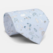 Bord Blauw Terrazzo Patroon Bruiloft Stropdas (Opgerold)