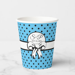 Bord Blauw Zwart Polka Dot Wit Boog Gepersonalisee Papieren Bekers