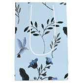 Bord Blauwe Blauwbellen en Blauwvogels Bloempatroo Medium Cadeauzakje (Achterkant)