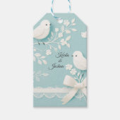 Bord Blauwgroen met romantisch kant en vogelbruilo Cadeaulabel (Voorkant)