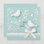 Bord Blauwgroen met romantisch kant en vogelbruilo Kaart (Voorkant / Achterkant)