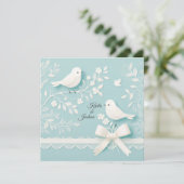 Bord Blauwgroen met romantisch kant en vogelbruilo Kaart (Staand voorkant)