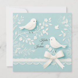 Bord Blauwgroen met romantisch kant en vogelbruilo Kaart