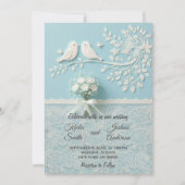 Bord Blauwgroen met romantisch kant en vogelbruilo Kaart (Voorkant)