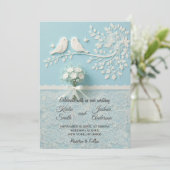 Bord Blauwgroen met romantisch kant en vogelbruilo Kaart (Staand voorkant)
