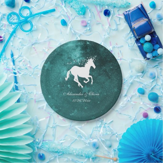 Bord blauwgroen Unicorn Wedding Paper (Feest)