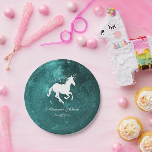 Bord blauwgroen Unicorn Wedding Paper (Feest)