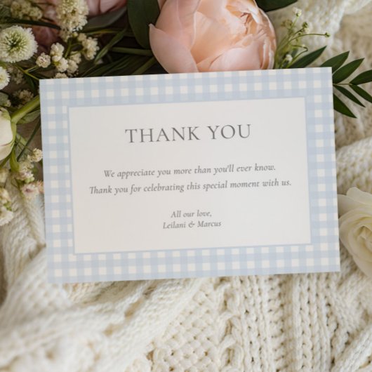 Bord Blue Gingham Classic Boys Baby shower Bedankkaart
