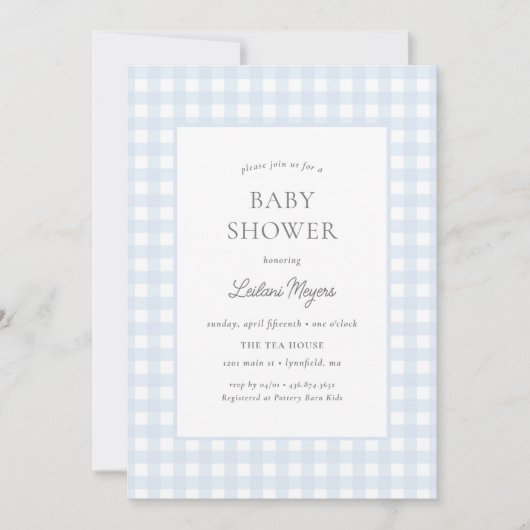 Bord Blue Gingham Classic Boys Baby shower Kaart (Voorkant)