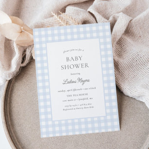 Bord Blue Gingham Classic Boys Baby shower Kaart