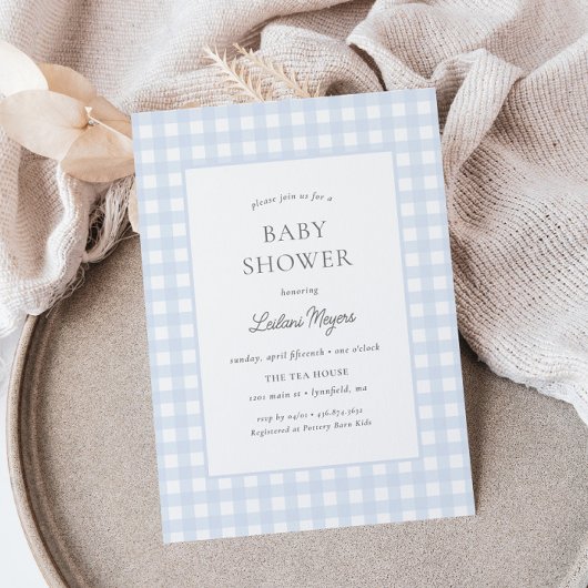 Bord Blue Gingham Classic Boys Baby shower Kaart