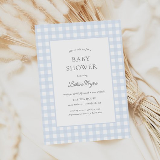 Bord Blue Gingham Classic Boys Baby shower Kaart