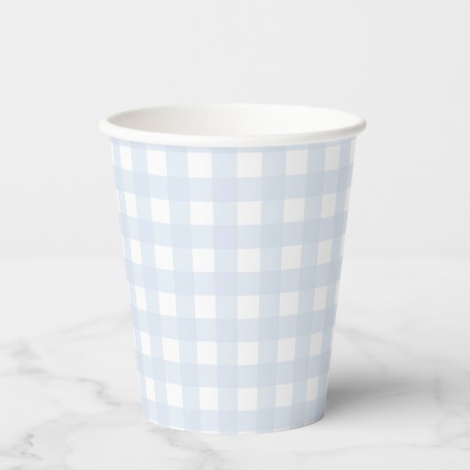 Bord Blue Gingham Classic Boys Baby shower Papieren Bekers (Voorkant)