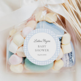 Bord Blue Gingham Classic Boys Baby shower Ronde Sticker