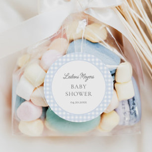 Bord Blue Gingham Classic Boys Baby shower Ronde Sticker