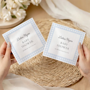 Bord Blue Gingham Classic Boys Baby shower Servet
