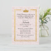Bord Blush met Gold Crown Baby shower Uitnodiging (Staand voorkant)