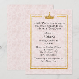 Bord Blush met Gold Crown Baby shower Uitnodiging