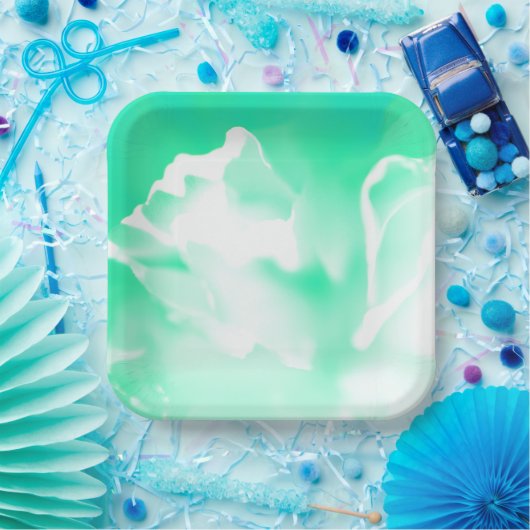 Bord Bright Seafoam Green Flower Print Paper (Feest)