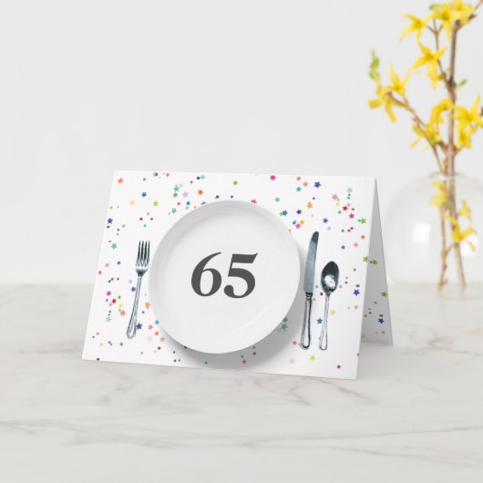 Bord en zilverwerk voor 65e verjaardag kaart (Gele Bloem)