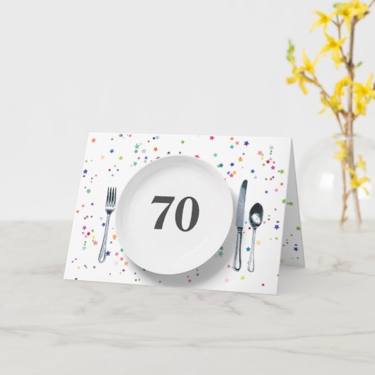 Bord en zilverwerk voor 70e verjaardag kaart (Gele Bloem)