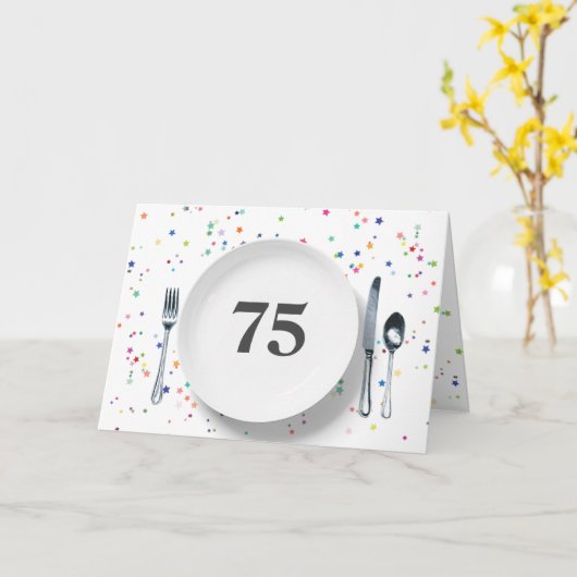 Bord en zilverwerk voor 75e verjaardag kaart (Gele Bloem)