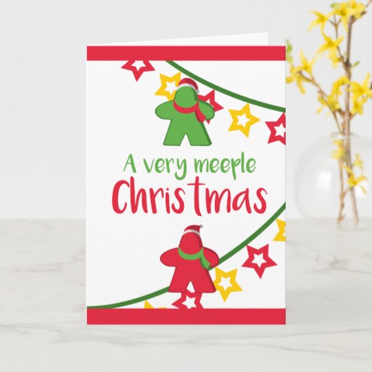 Bord Game Meeple Kerstmis Kaart (Gele Bloem)