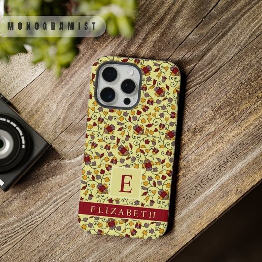 Bord geel bloemrood grijs bloemen iPhone Hoesje