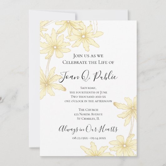 Bord Geel Daisy Bloemen Viering van het Leven Kaart (Voorkant)