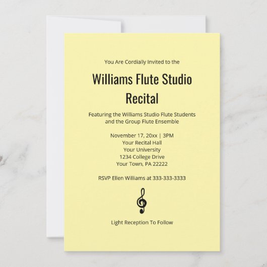 Bord geel eenvoudige treble clef fluit muziek over kaart (Voorkant)