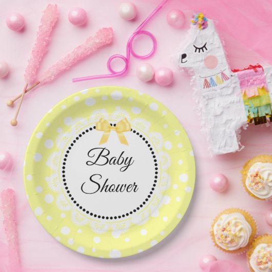 Bord geel en wit Baby shower papier (Feest)